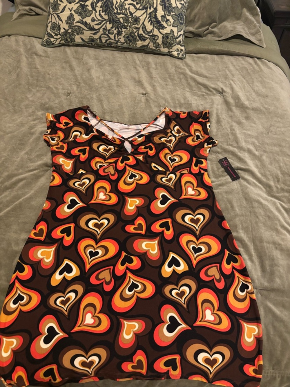 Brown Shift Dress with Orange and Red Accents